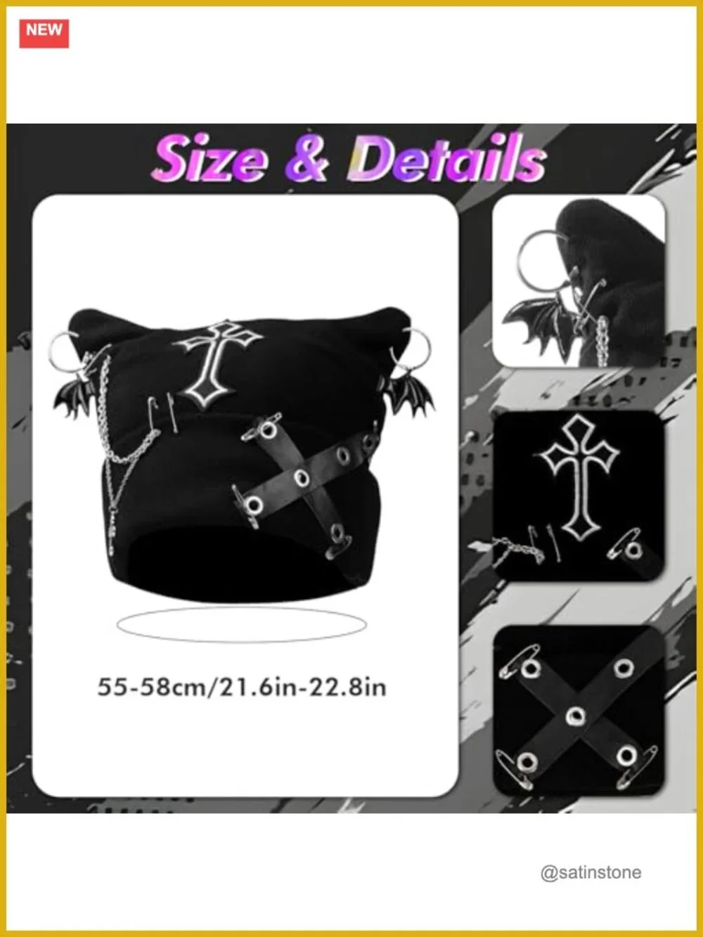 Grunge Cat Ear Beanie Set with Fingerless Gloves and Necklaces